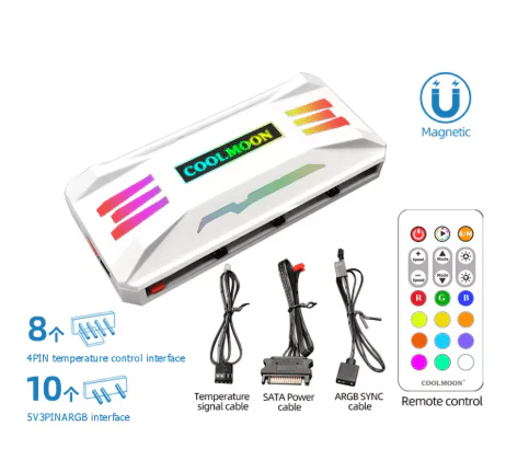 COOLMOON RGB Controller PA1 4Pin PWM 5V 3Pin ARGB with Smart Remote Control White