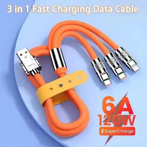 3 in 1 Super Fast Charging Cable 120W 6A Zinc Alloy Cable